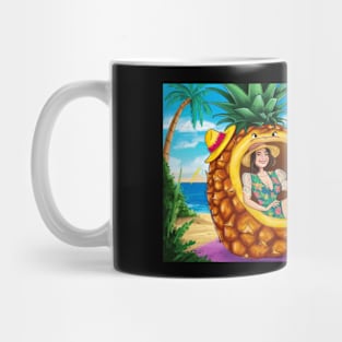 Woman Sitting Inside Pineapple Drinking Cocktail Mug